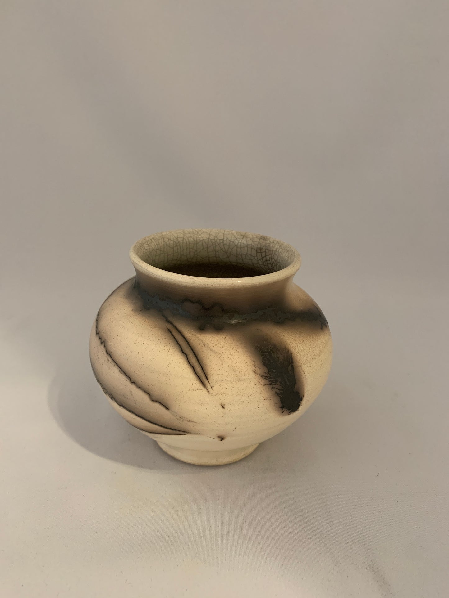 Raku Fired Wide Shouldered Vase