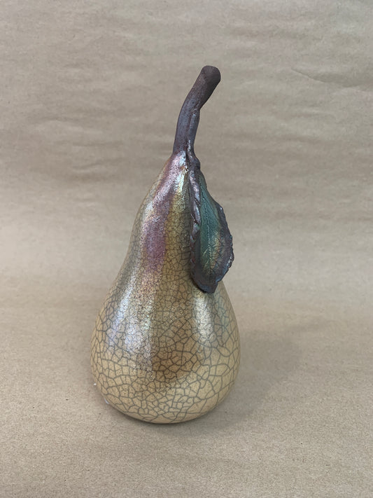 Raku fired Curvaceous Crackle Pear (6 3/4")