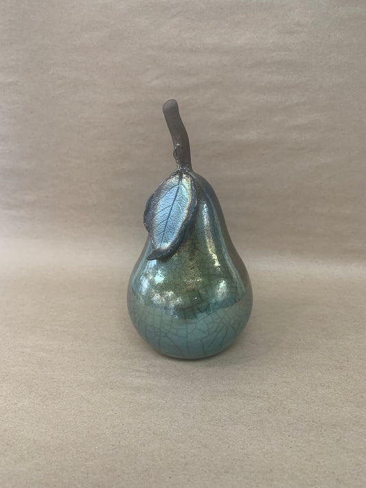 Raku fired Curvaceous Crackle Pear (6 1/4")