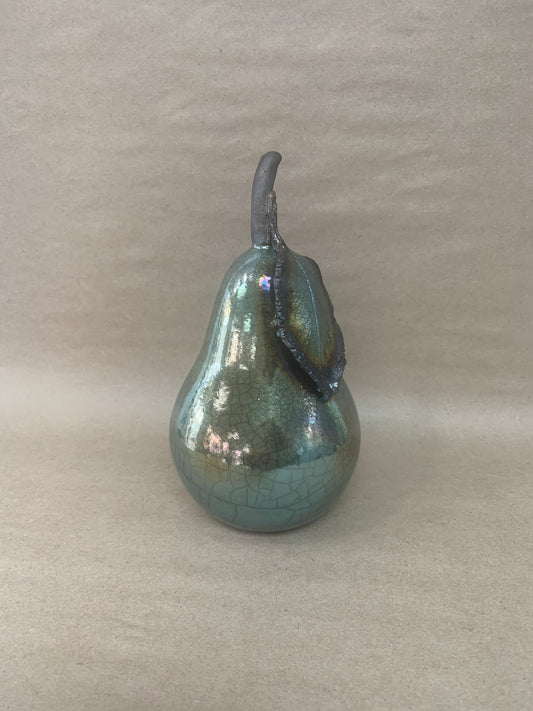 Raku fired Curvaceous Crackle Pear (6 3/4")