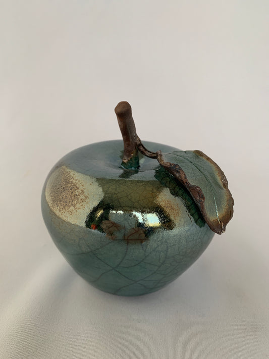 Raku fired Turquoise Crackle Apple