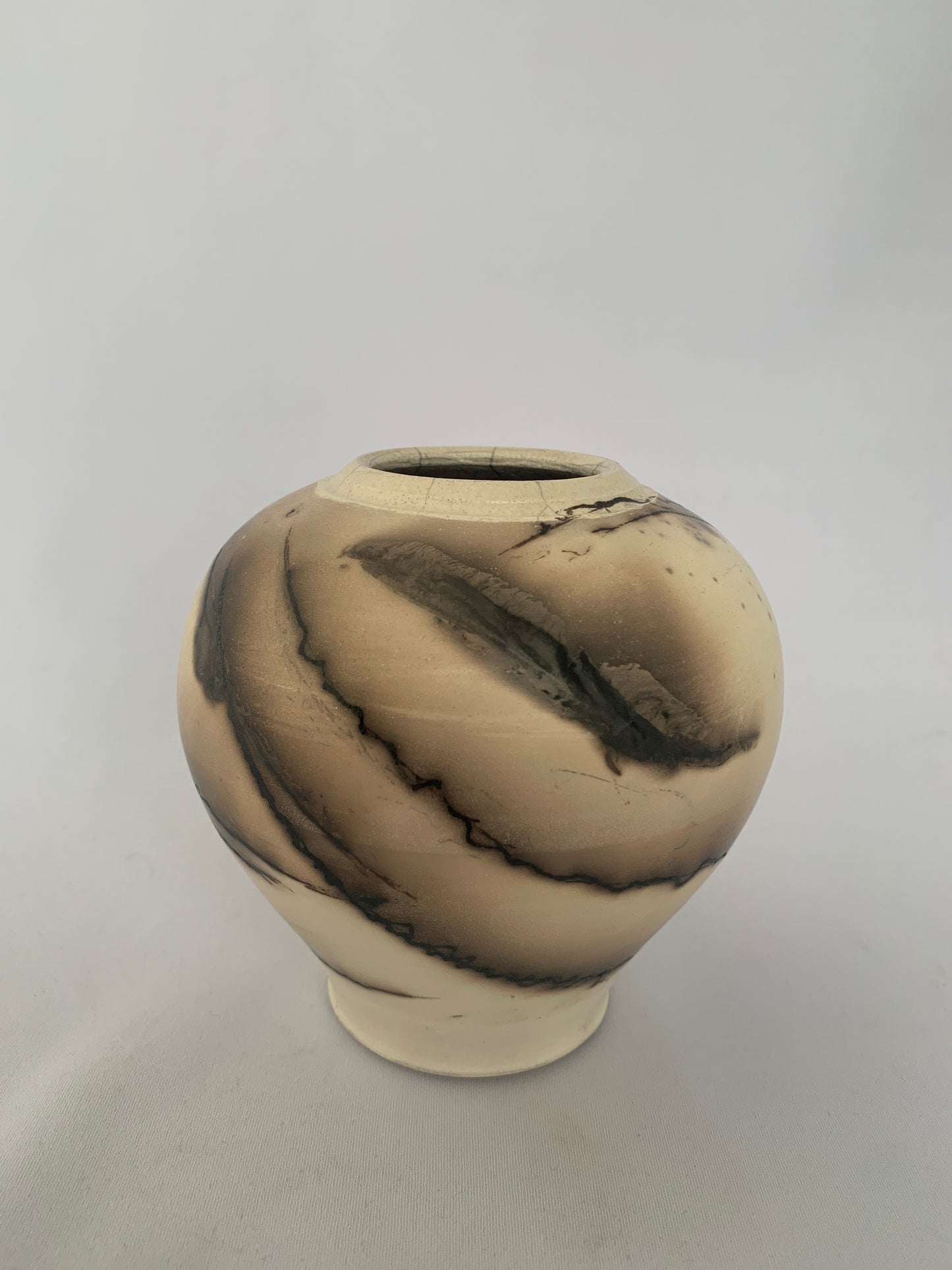 Wide shouldered Horsehair Raku fired vase