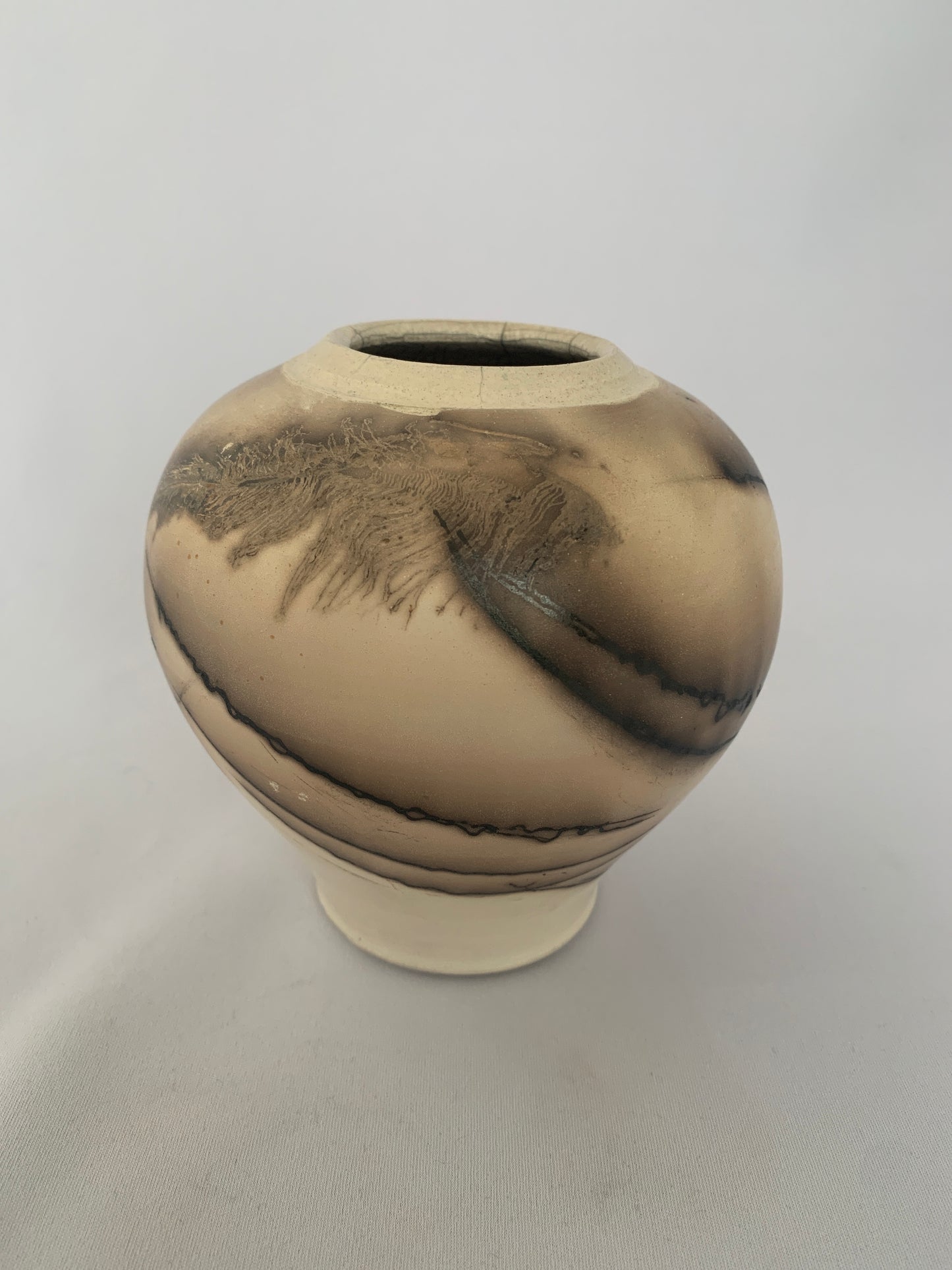 Wide shouldered Horsehair Raku fired vase