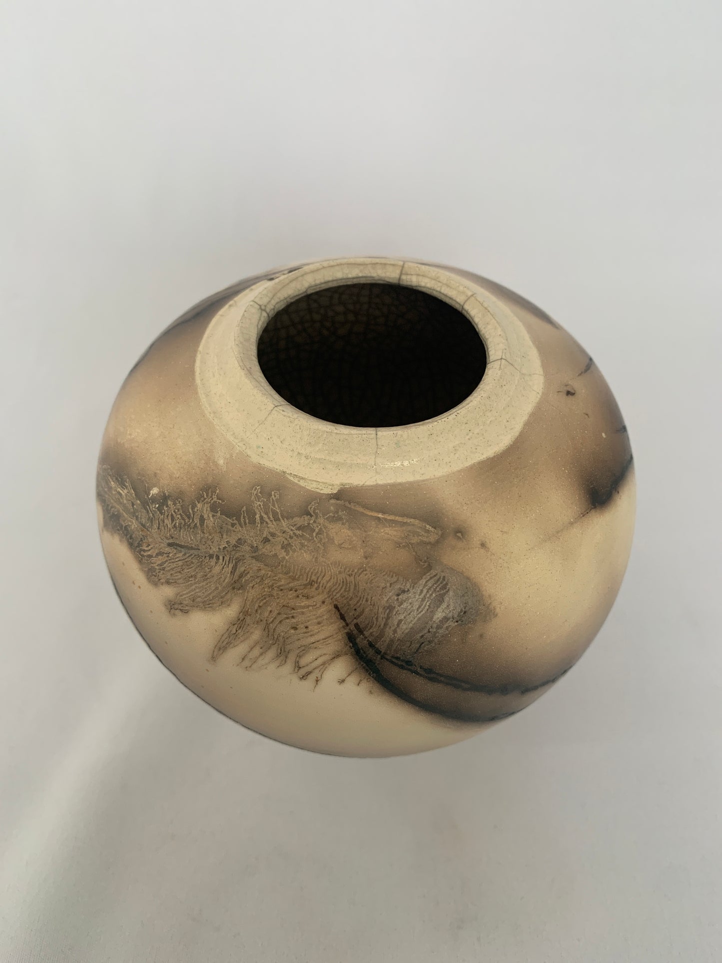 Wide shouldered Horsehair Raku fired vase